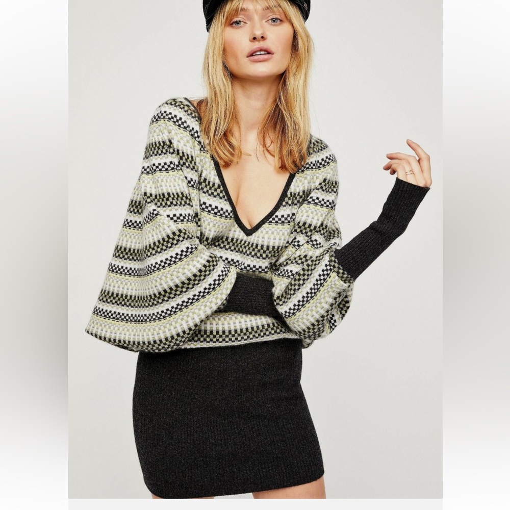 New Free People fairisle twofer mini dress cashmere